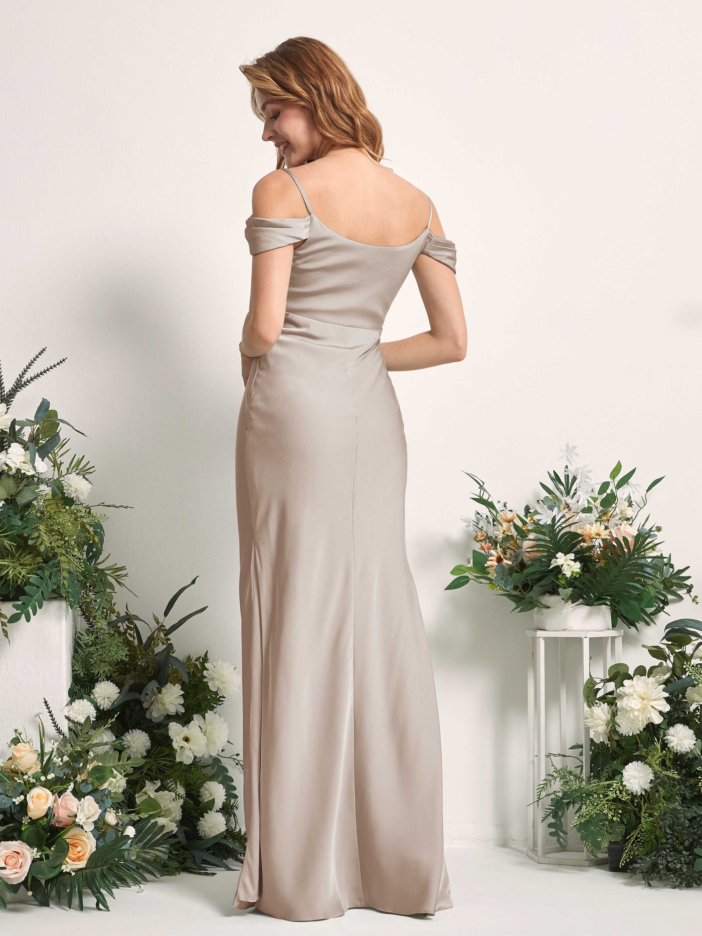 Taupe Bridesmaid Dresses Bridesmaid Dress Mermaid/Trumpet Satin Off Shoulder Full Length Sleeveless Wedding Party Dress (80225302)#color_taupe