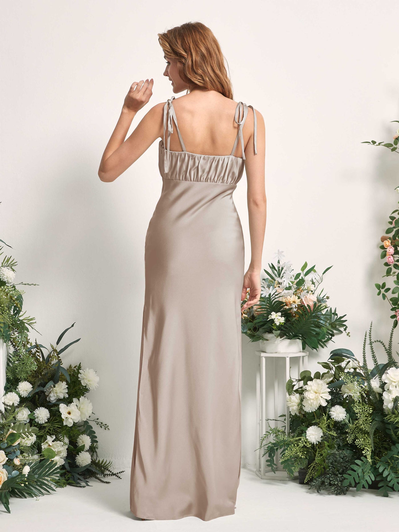 Taupe Bridesmaid Dresses Bridesmaid Dress Mermaid/Trumpet Satin Spaghetti-straps Full Length Sleeveless Wedding Party Dress (80225402)#color_taupe
