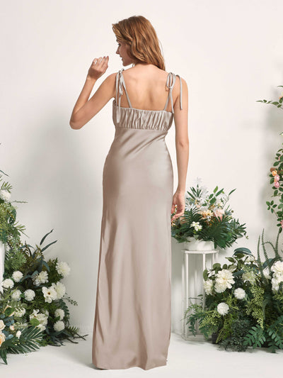 Carlyna Avery Mermaid Taupe Satin Bridesmaid Dress Maxi Sleeveless Sweetheart Dress Back View #color_taupe