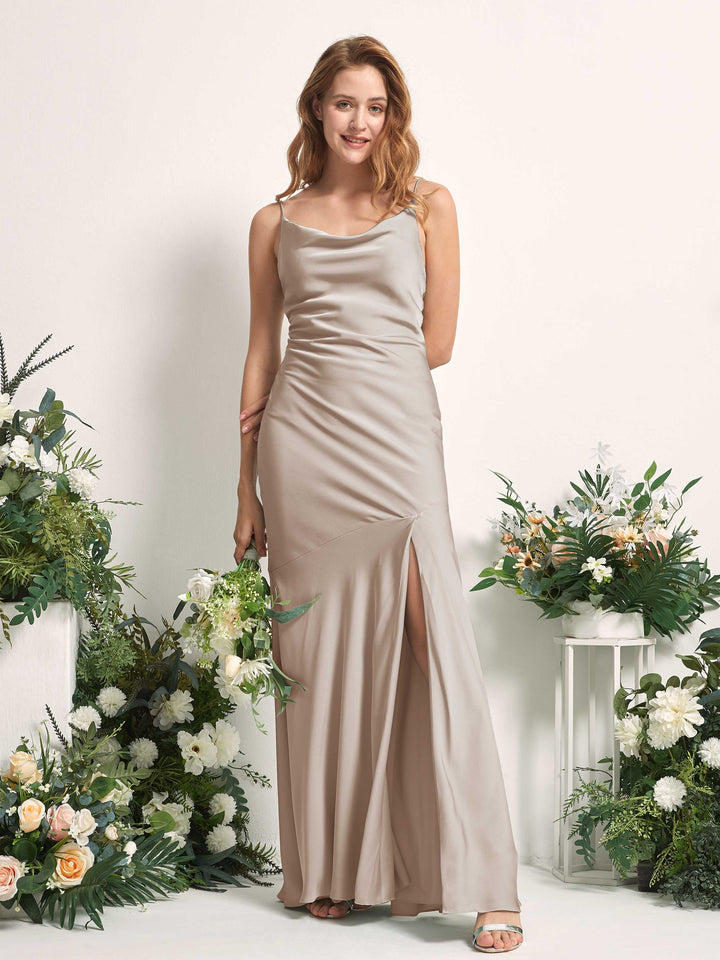 Taupe Bridesmaid Dresses Bridesmaid Dress Mermaid/Trumpet Satin Spaghetti-straps Full Length Sleeveless Wedding Party Dress (80225602)