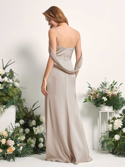 Carlyna Freya Mermaid Taupe Satin Bridesmaid Dress Maxi Sleeveless V-Neck Dress Back View #color_taupe