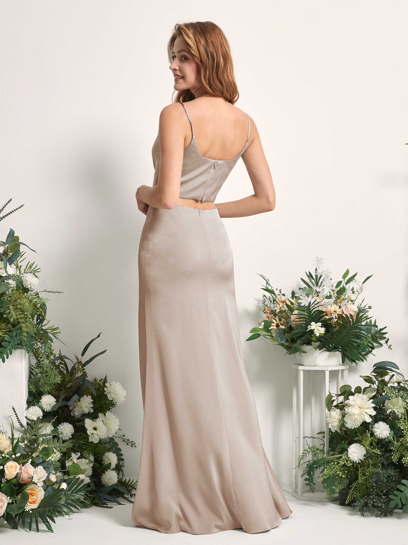 Taupe Bridesmaid Dresses Bridesmaid Dress Mermaid/Trumpet Satin Spaghetti-straps Full Length Sleeveless Wedding Party Dress (80226202)#color_taupe