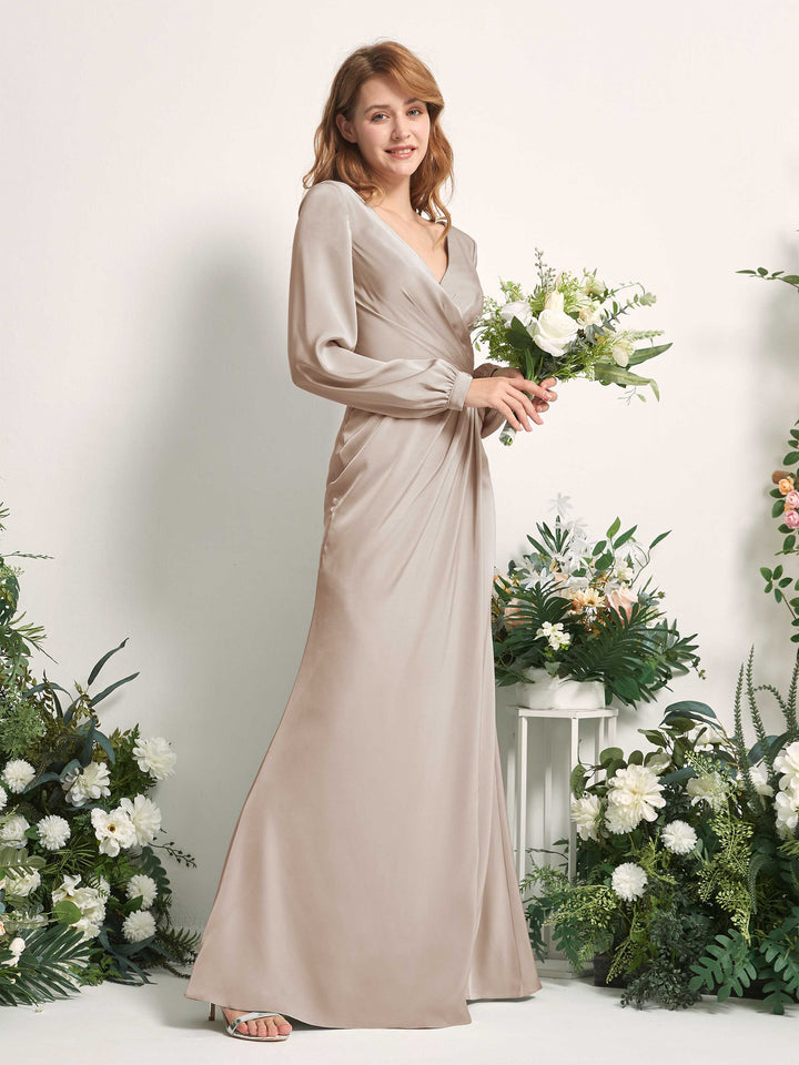 Sage Tan Bridesmaid Dresses Long Sage Green Chiffon Long Bridesmaid Dress  With Shawl, Wedding Guest
