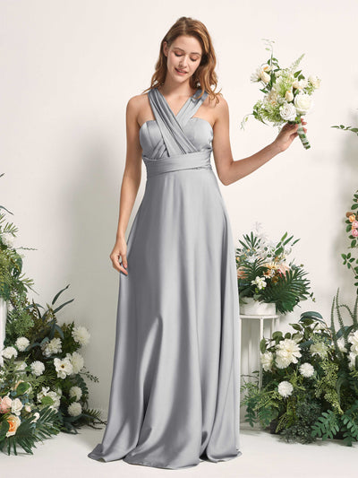 Carlyna Mirabelle Convertible Dove Satin Bridesmaid Dress Maxi Sleeveless Sweetheart Dress Side View 2 #color_dove