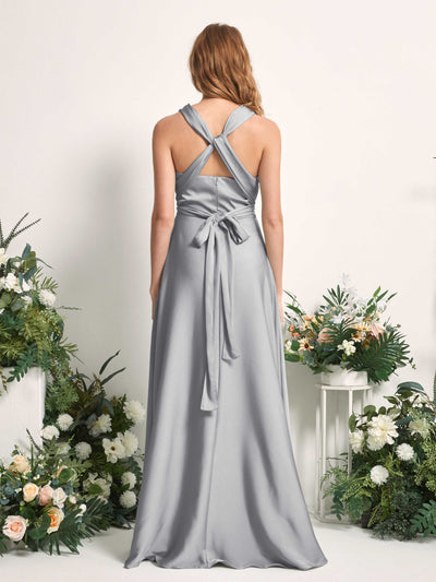 Carlyna Mirabelle Convertible Dove Satin Bridesmaid Dress Maxi Sleeveless Sweetheart Dress Side View 3 #color_dove