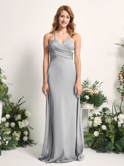 Carlyna Allison A-Line Dove Satin Bridesmaid Dress Maxi Sleeveless V-Neck Dress Front View #color_dove
