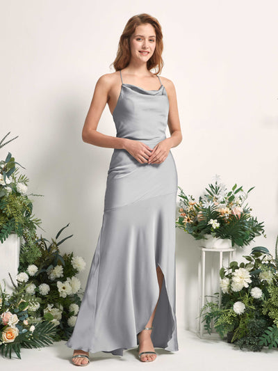 Carlyna Florence Mermaid Dove Satin Bridesmaid Dress Maxi Sleeveless Cowl Neck Dress Side View 2 #color_dove