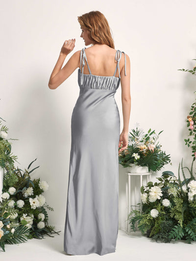 Carlyna Avery Mermaid Dove Satin Bridesmaid Dress Maxi Sleeveless Sweetheart Dress Back View #color_dove