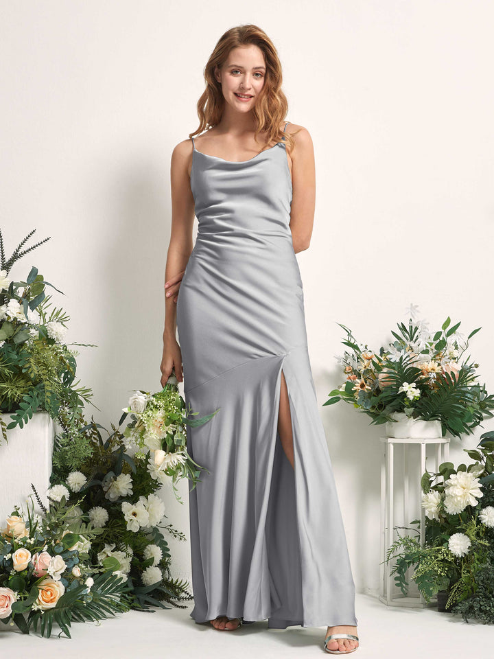 Dove Bridesmaid Dresses Bridesmaid Dress Mermaid/Trumpet Satin Spaghetti-straps Full Length Sleeveless Wedding Party Dress (80225611)
