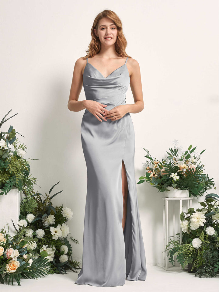 Dove Bridesmaid Dresses Bridesmaid Dress Mermaid/Trumpet Satin Spaghetti-straps Full Length Sleeveless Wedding Party Dress (80225911)