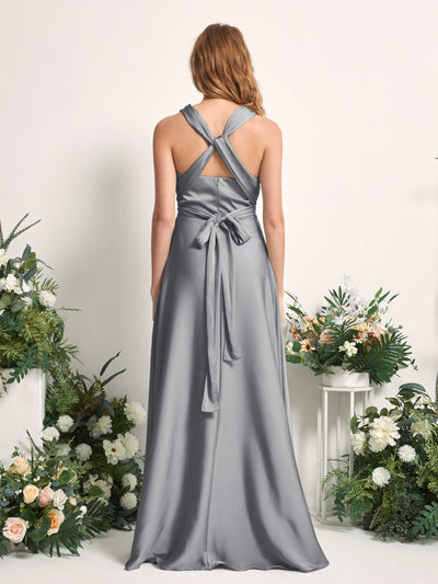 Carlyna Mirabelle Convertible Steel Gray Satin Bridesmaid Dress Maxi Sleeveless Sweetheart Dress Side View 3 #color_steel-gray