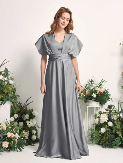 Carlyna Mirabelle Convertible Steel Gray Satin Bridesmaid Dress Maxi Sleeveless Sweetheart Dress Side View 4 #color_steel-gray
