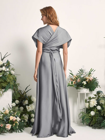 Carlyna Mirabelle Convertible Steel Gray Satin Bridesmaid Dress Maxi Sleeveless Sweetheart Dress Side View 6 #color_steel-gray