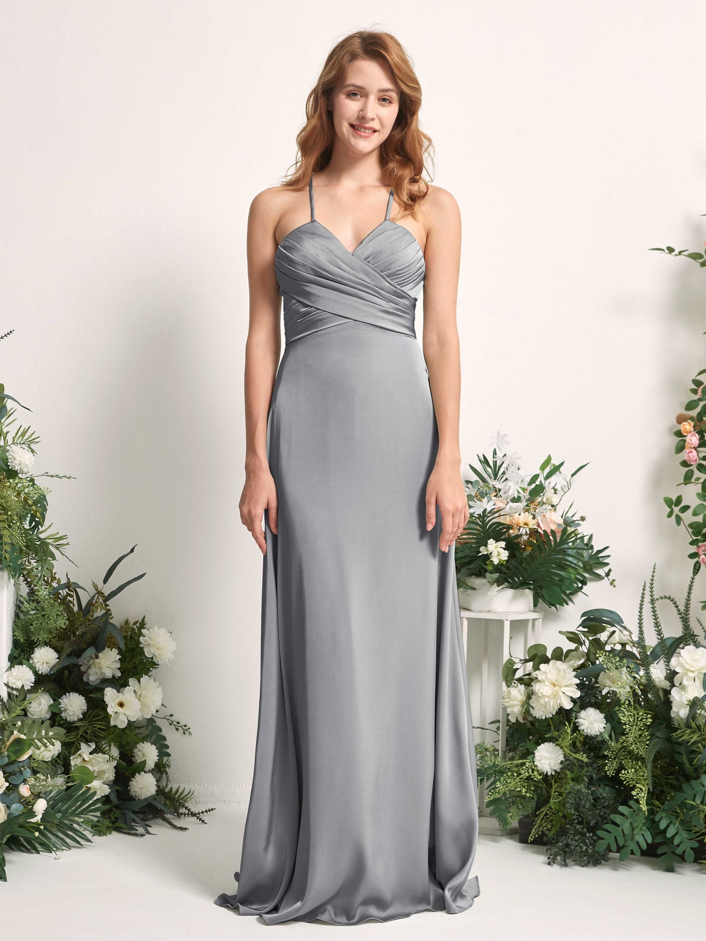Steel Gray Bridesmaid Dresses Bridesmaid Dress A-line Satin Spaghetti-straps Full Length Sleeveless Wedding Party Dress (80225707)#color_steel-gray