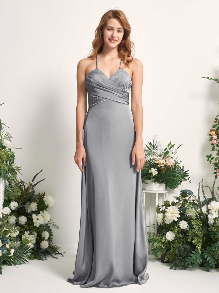 Steel Gray Bridesmaid Dresses Bridesmaid Dress A-line Satin Spaghetti-straps Full Length Sleeveless Wedding Party Dress (80225707)