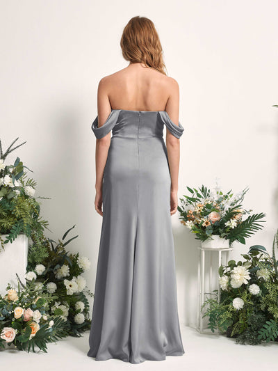 Carlyna Bridget Mermaid Steel Gray Satin Bridesmaid Dress Maxi Sleeveless Sweetheart Dress Back View #color_steel-gray