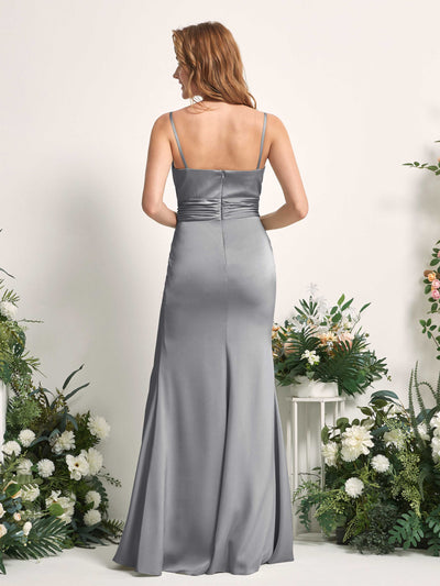 Carlyna Faye Mermaid Steel Gray Satin Bridesmaid Dress Maxi Sleeveless Sweetheart Dress Back View #color_steel-gray