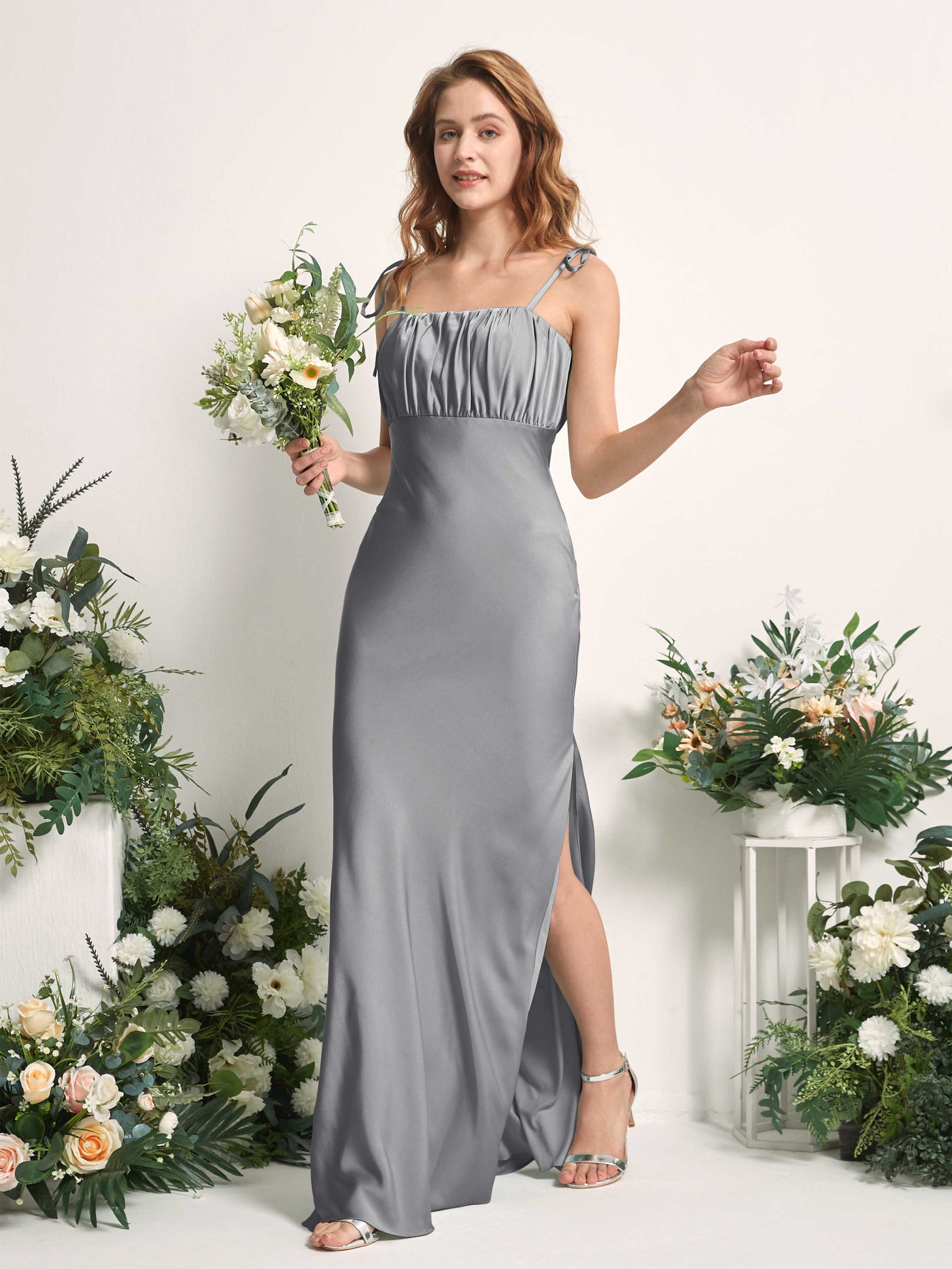 Steel Gray Bridesmaid Dresses Bridesmaid Dress Mermaid/Trumpet Satin Spaghetti-straps Full Length Sleeveless Wedding Party Dress (80225407)#color_steel-gray