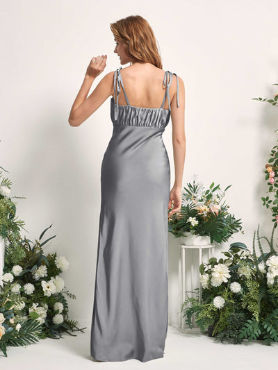 Carlyna Avery Mermaid Steel Gray Satin Bridesmaid Dress Maxi Sleeveless Sweetheart Dress Back View #color_steel-gray
