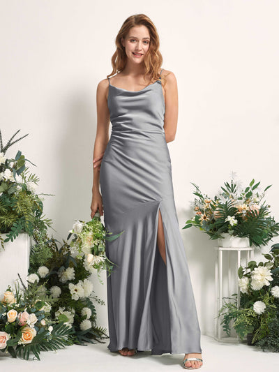 Carlyna Miranda Mermaid Steel Gray Satin Bridesmaid Dress Maxi Sleeveless Cowl Neck Dress Front View #color_steel-gray