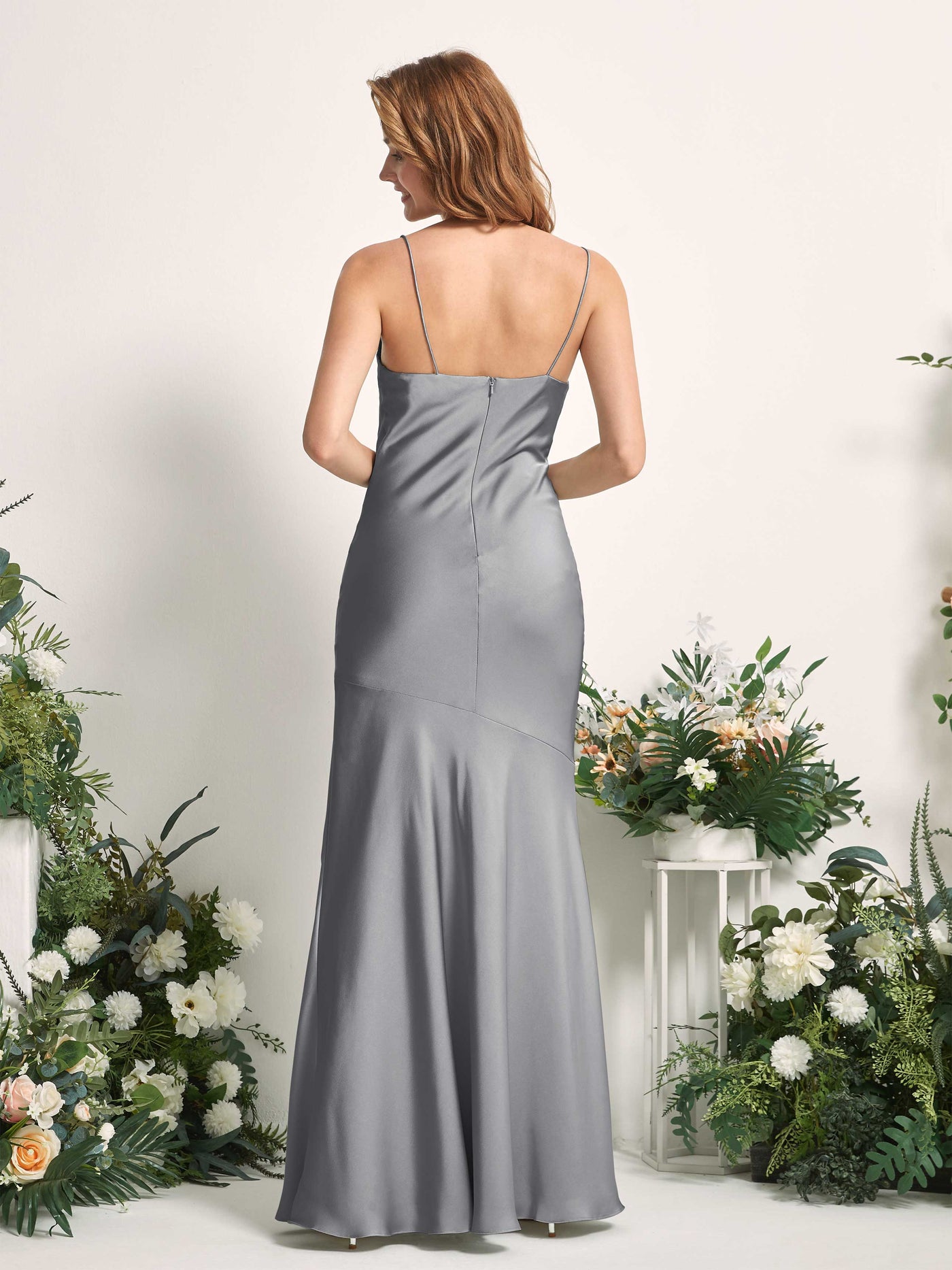 Steel Gray Bridesmaid Dresses Bridesmaid Dress Mermaid/Trumpet Satin Spaghetti-straps Full Length Sleeveless Wedding Party Dress (80225607)#color_steel-gray