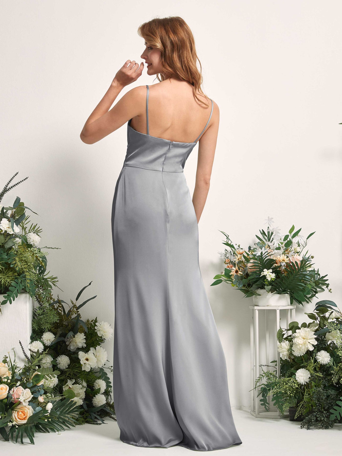 Steel Gray Bridesmaid Dresses Bridesmaid Dress Mermaid/Trumpet Satin Spaghetti-straps Full Length Sleeveless Wedding Party Dress (80225907)#color_steel-gray