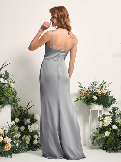 Carlyna Hayley Mermaid Steel Gray Satin Bridesmaid Dress Maxi Sleeveless V-Neck Dress Back View #color_steel-gray