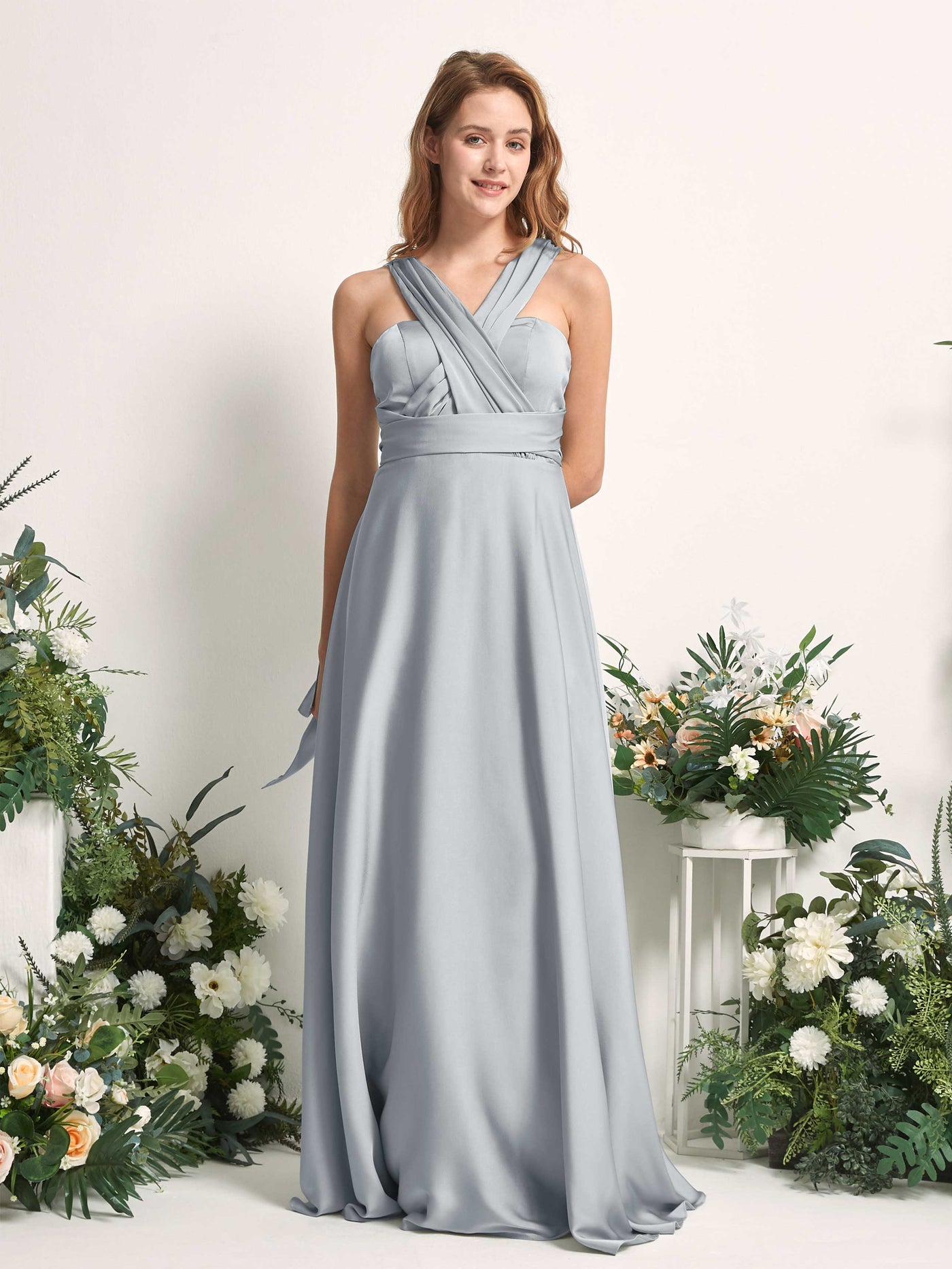 Baby Blue Bridesmaid Dresses Bridesmaid Dress A-line Satin Halter Full Length Short Sleeves Wedding Party Dress (81226401)#color_baby-blue