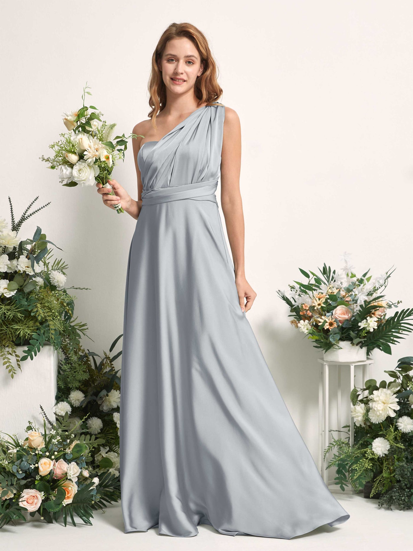 Baby Blue Bridesmaid Dresses Bridesmaid Dress A-line Satin Halter Full Length Short Sleeves Wedding Party Dress (81226401)#color_baby-blue