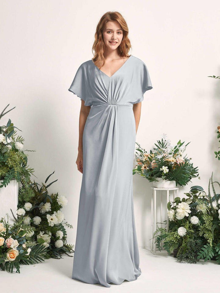 Baby Blue Bridesmaid Dresses Bridesmaid Dress A-line Satin V-neck Full Length Short Sleeves Wedding Party Dress (80225501)