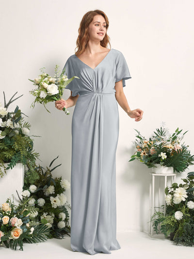 Carlyna Bailey A-Line Baby Blue Satin Bridesmaid Dress Maxi Cap Sleeve V-Neck Dress Side View 2 #color_baby-blue