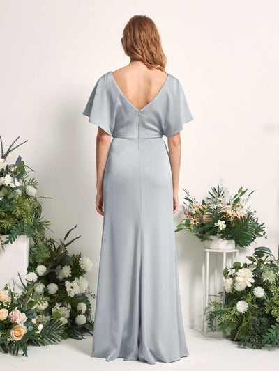 Carlyna Bailey A-Line Baby Blue Satin Bridesmaid Dress Maxi Cap Sleeve V-Neck Dress Back View #color_baby-blue