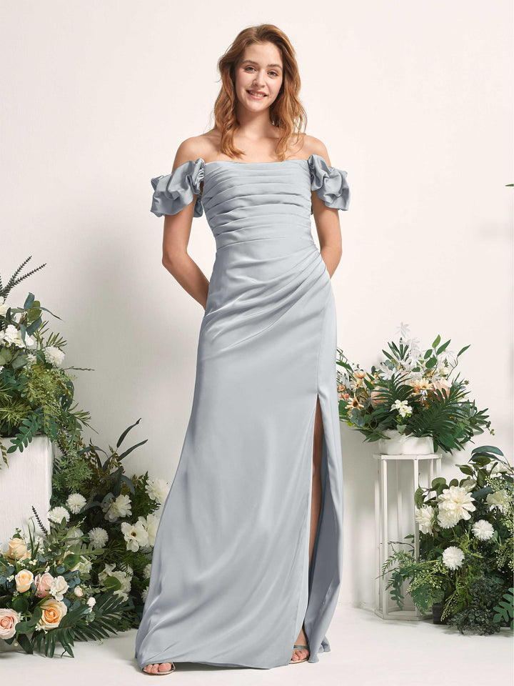 Baby Blue Bridesmaid Dresses Bridesmaid Dress A-line Satin Off Shoulder Full Length Short Sleeves Wedding Party Dress (80226401)