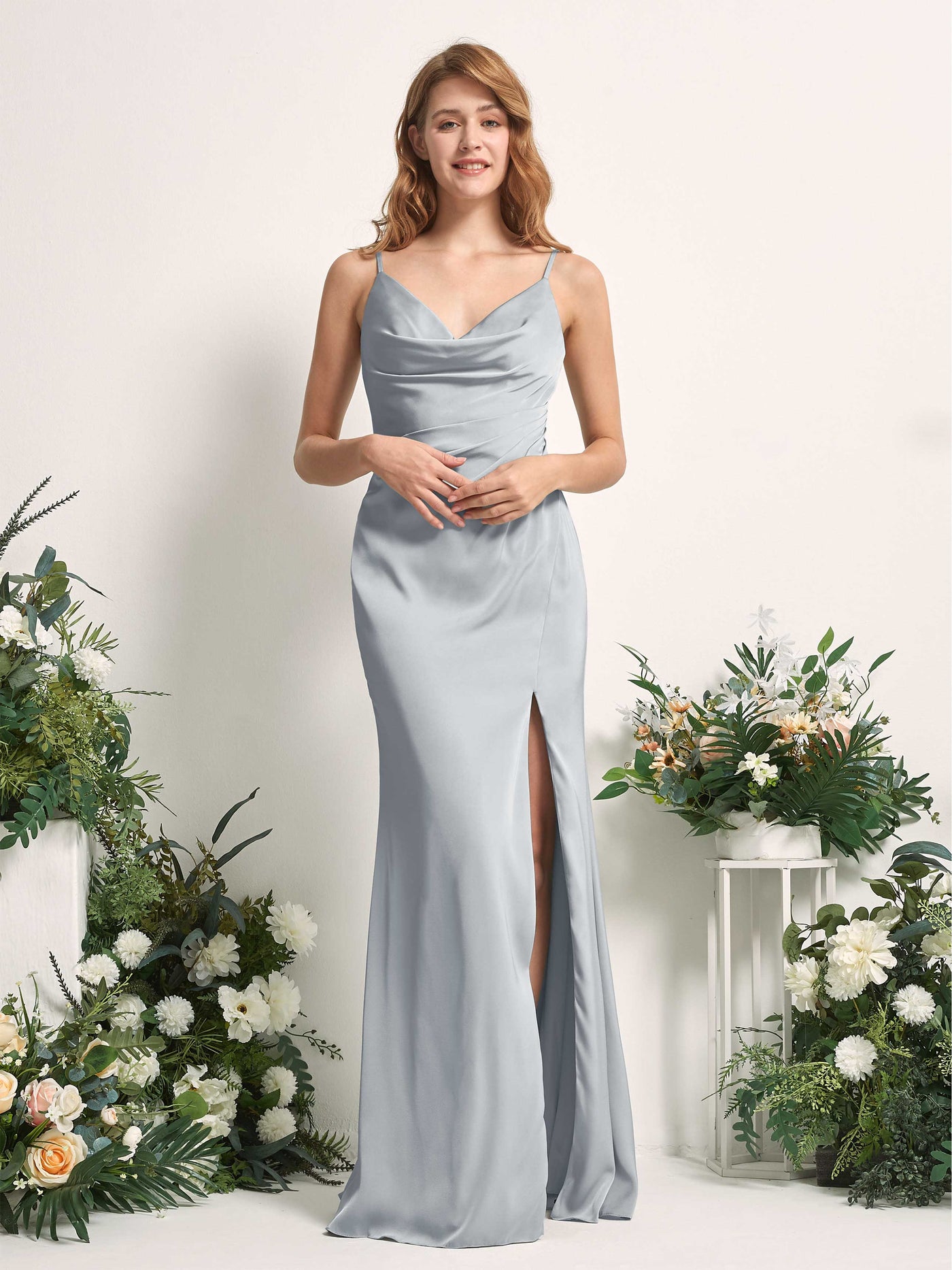 Baby Blue Bridesmaid Dresses Bridesmaid Dress Mermaid/Trumpet Satin Spaghetti-straps Full Length Sleeveless Wedding Party Dress (80225901)#color_baby-blue