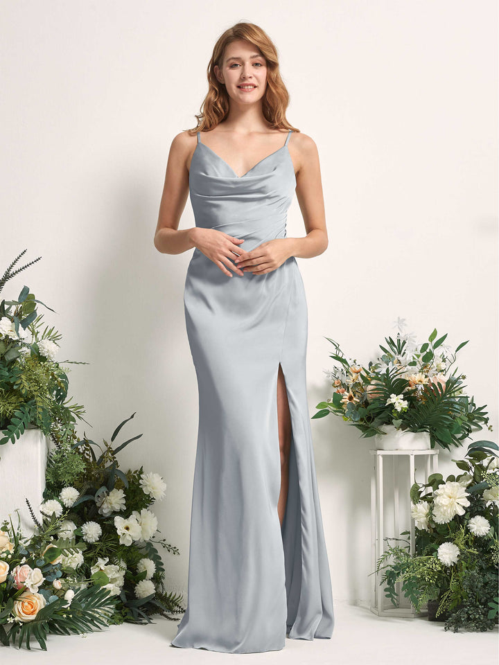 Baby Blue Bridesmaid Dresses Bridesmaid Dress Mermaid/Trumpet Satin Spaghetti-straps Full Length Sleeveless Wedding Party Dress (80225901)