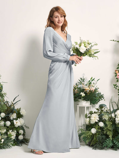 Carlyna Taylor Mermaid Baby Blue Satin Bridesmaid Dress Maxi Long Sleeve V-Neck Side View 2 #color_baby-blue