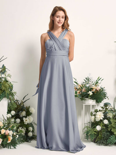 Carlyna Mirabelle Convertible Dusty Blue Satin Bridesmaid Dress Maxi Sleeveless Sweetheart Dress Front View #color_dusty-blue
