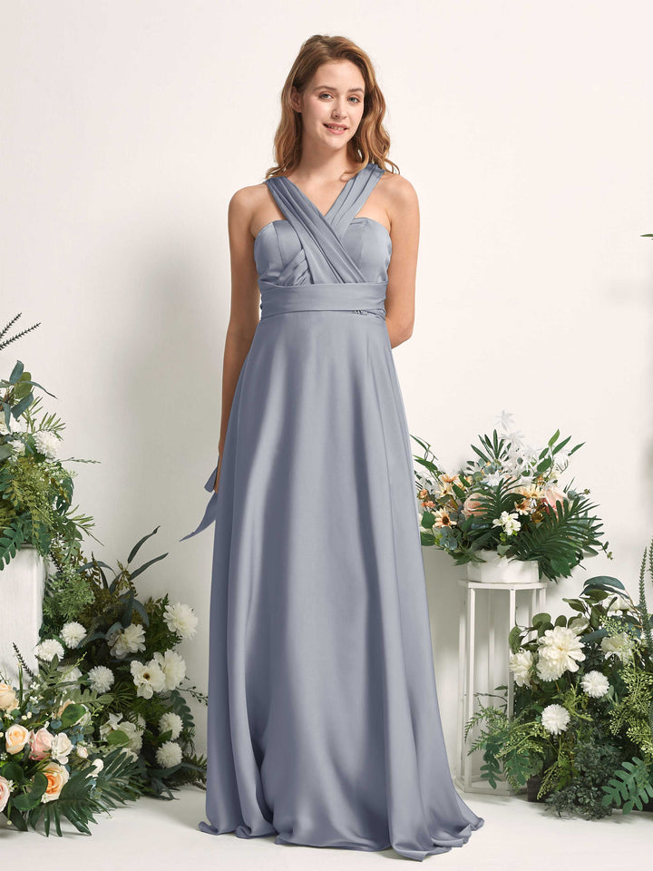 Dusty Blue Bridesmaid Dresses Bridesmaid Dress A-line Satin Halter Full Length Short Sleeves Wedding Party Dress (81226478)