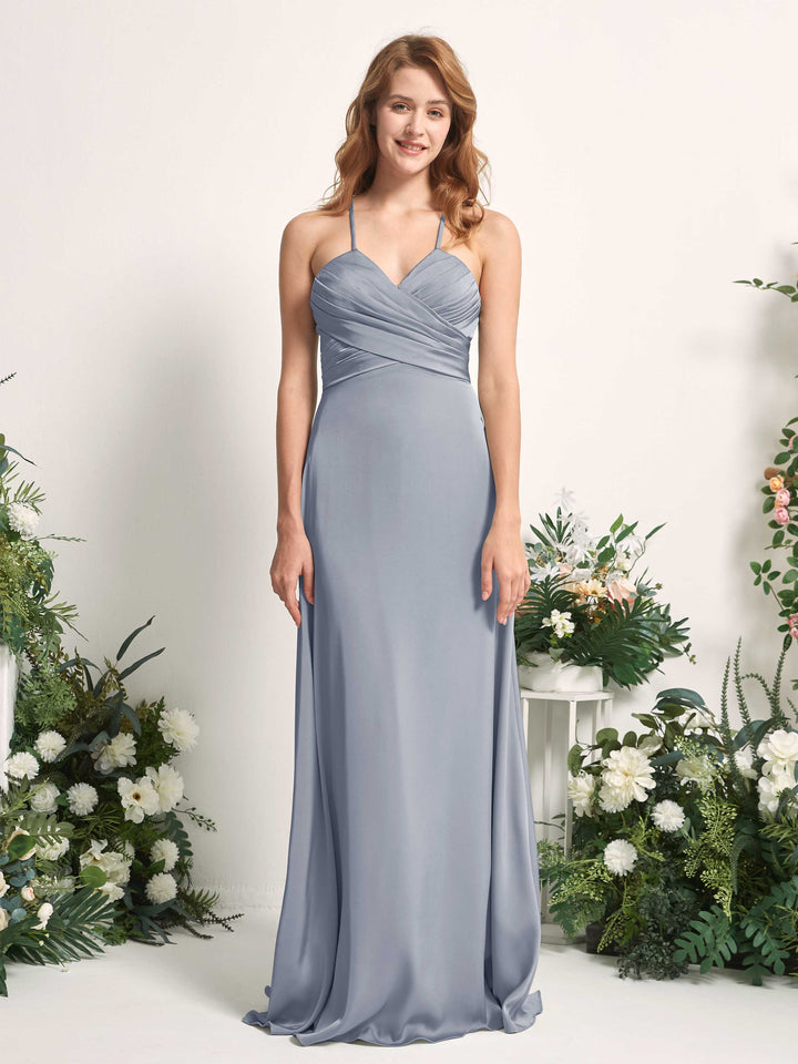 Dusty Blue Bridesmaid Dresses Bridesmaid Dress A-line Satin Spaghetti-straps Full Length Sleeveless Wedding Party Dress (80225778)