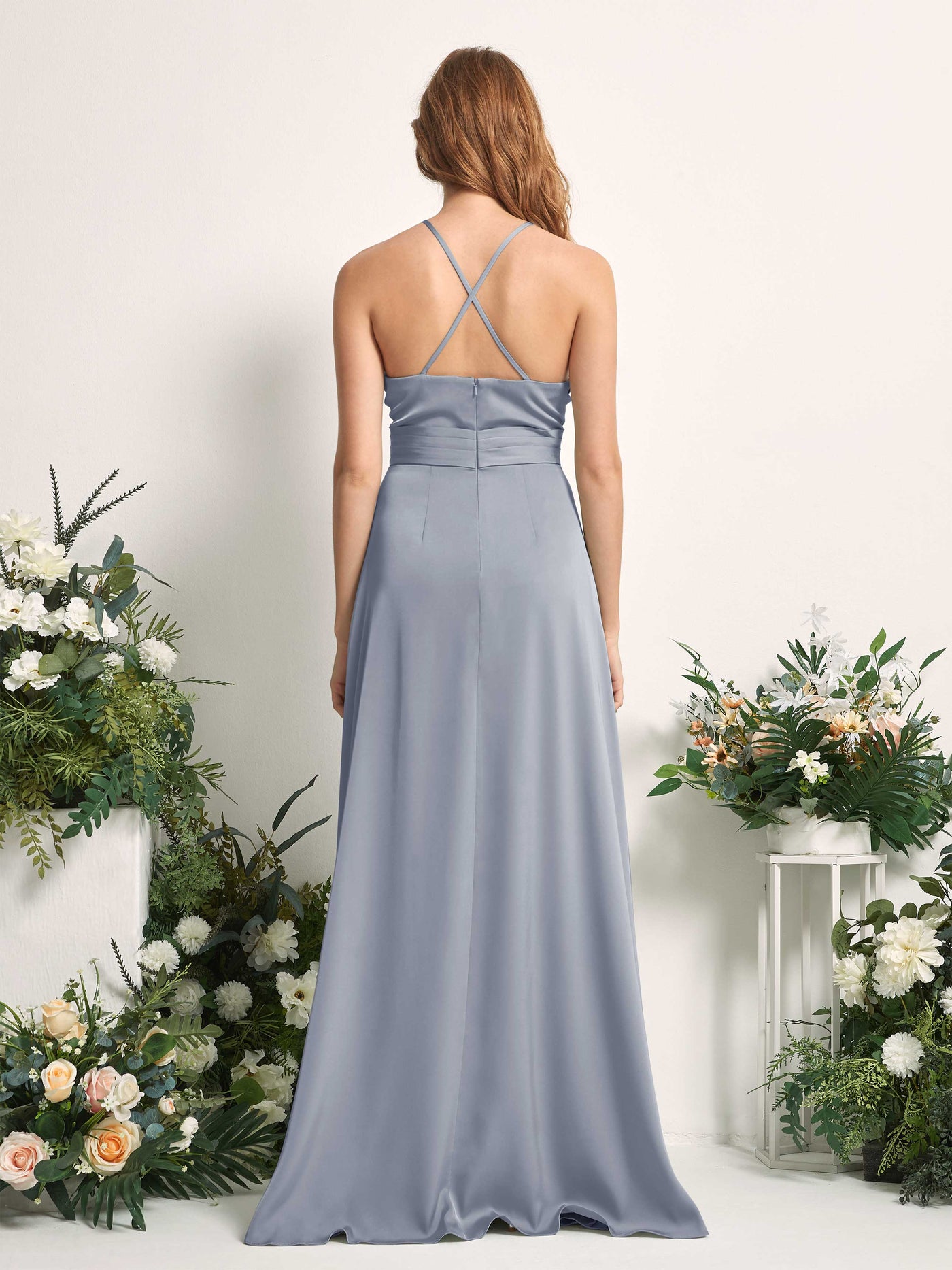 Dusty Blue Bridesmaid Dresses Bridesmaid Dress A-line Satin Spaghetti-straps Full Length Sleeveless Wedding Party Dress (80225778)#color_dusty-blue