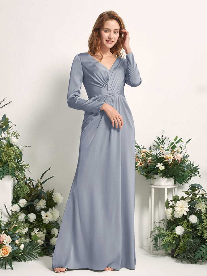 silk dresses long sleeve Elegant New Fashion V Neck Long Sleeves 100% Silk Dress As picture / XL