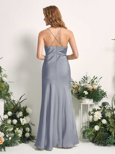 Carlyna Florence Mermaid Dusty Blue Satin Bridesmaid Dress Maxi Sleeveless Cowl Neck Dress Back View #color_dusty-blue