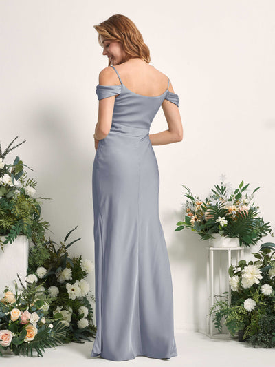 Carlyna Alexis Mermaid Dusty Blue Satin Bridesmaid Dress Maxi Sleeveless Cowl Neck Dress Back View #color_dusty-blue