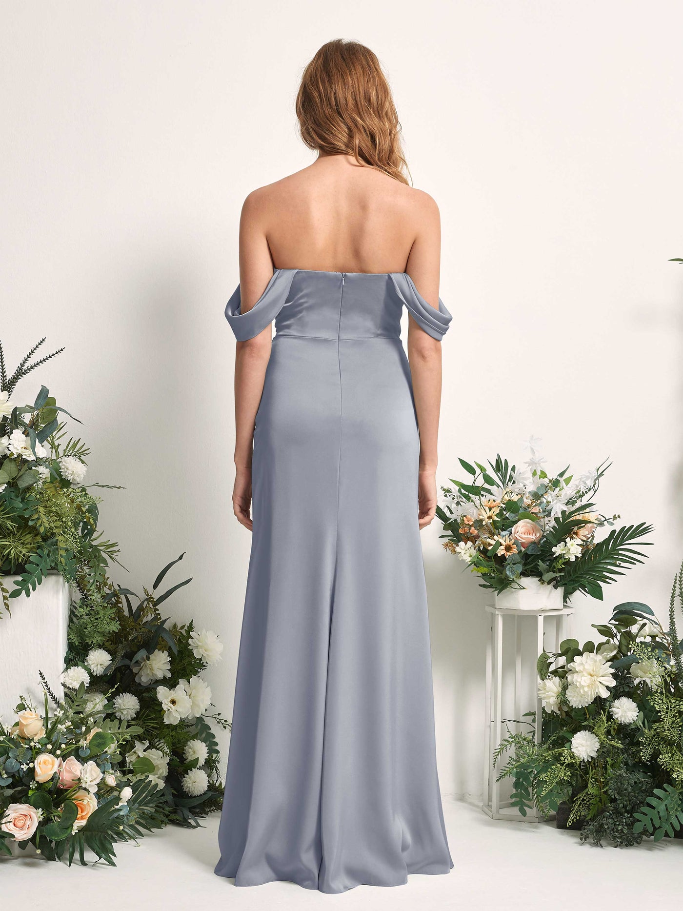 Dusty Blue Bridesmaid Dresses Bridesmaid Dress A-line Satin Off Shoulder Full Length Sleeveless Wedding Party Dress (80225278)#color_dusty-blue