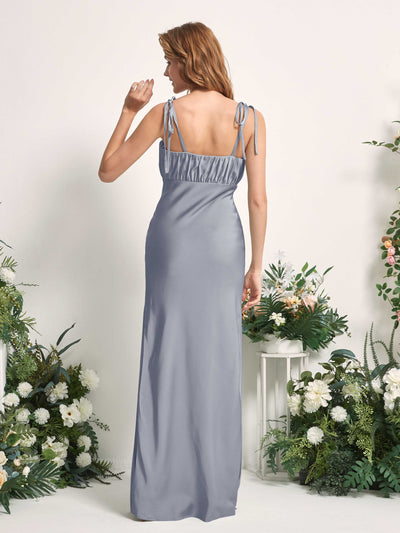 Carlyna Avery Mermaid Dusty Blue Satin Bridesmaid Dress Maxi Sleeveless Sweetheart Dress Back View #color_dusty-blue