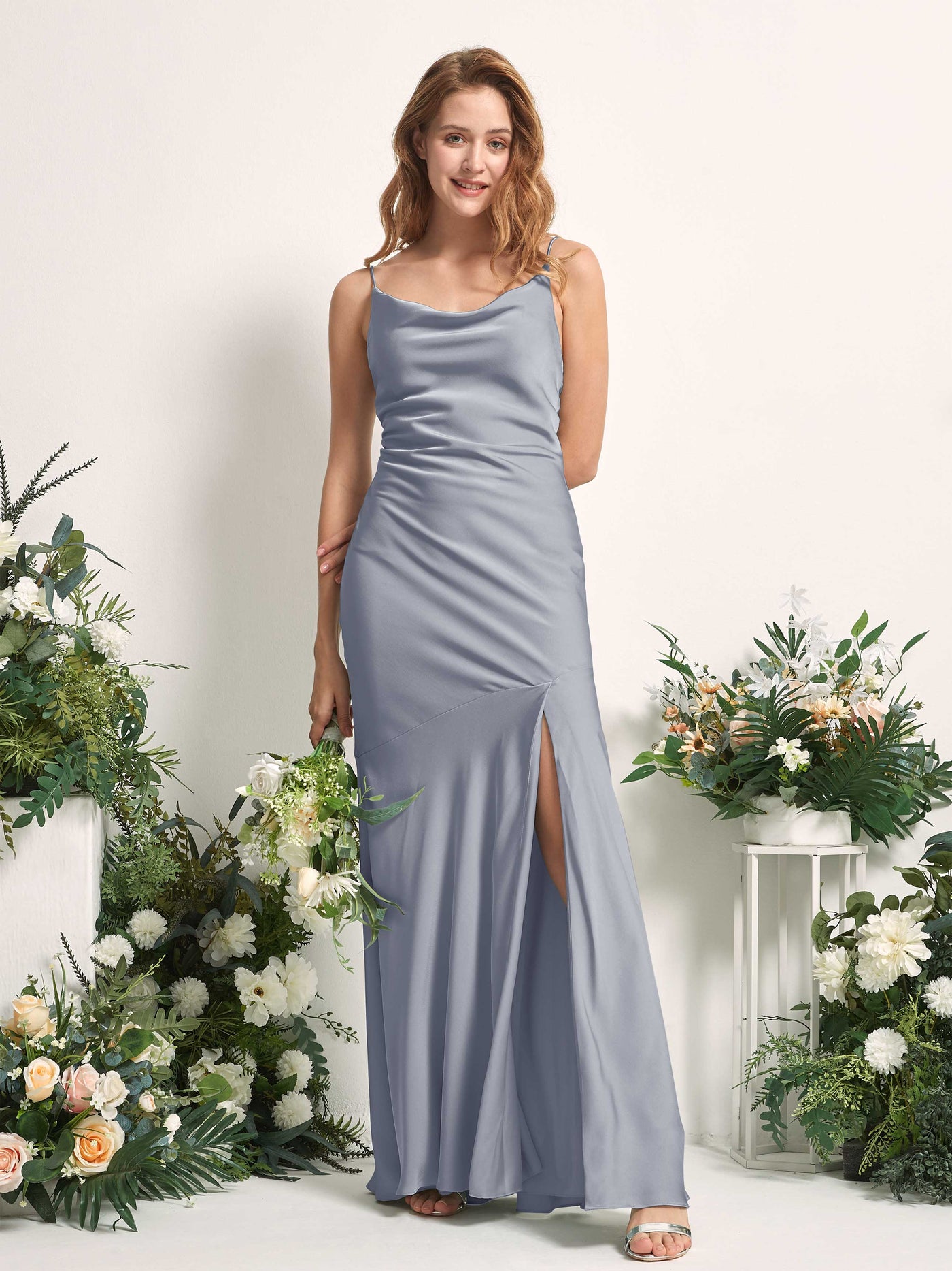 Dusty Blue Bridesmaid Dresses Bridesmaid Dress Mermaid/Trumpet Satin Spaghetti-straps Full Length Sleeveless Wedding Party Dress (80225678)#color_dusty-blue