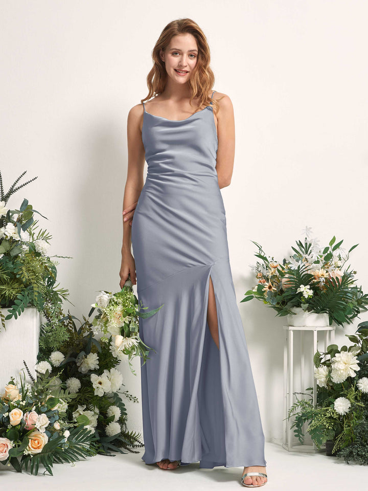 Dusty Blue Bridesmaid Dresses Bridesmaid Dress Mermaid/Trumpet Satin Spaghetti-straps Full Length Sleeveless Wedding Party Dress (80225678)