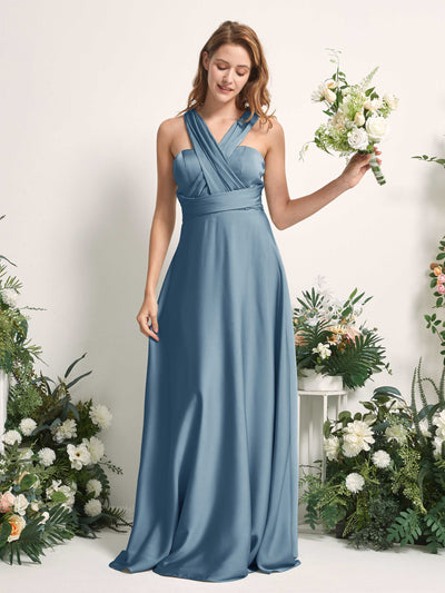 Carlyna Mirabelle Convertible Ink blue Satin Bridesmaid Dress Maxi Sleeveless Sweetheart Dress Side View 2 #color_ink-blue