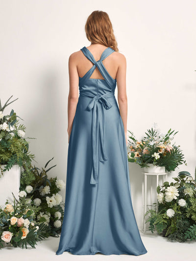 Carlyna Mirabelle Convertible Ink blue Satin Bridesmaid Dress Maxi Sleeveless Sweetheart Dress Side View 3 #color_ink-blue