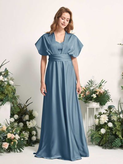 Carlyna Mirabelle Convertible Ink blue Satin Bridesmaid Dress Maxi Sleeveless Sweetheart Dress Side View 4 #color_ink-blue
